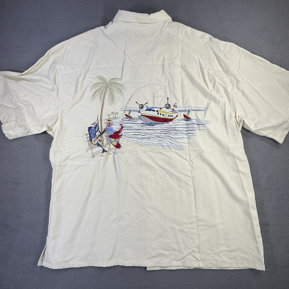 Bamboo Cay 2XL Catch of the Day Embroidered Seaplane Fishing Camp Shirt Cream